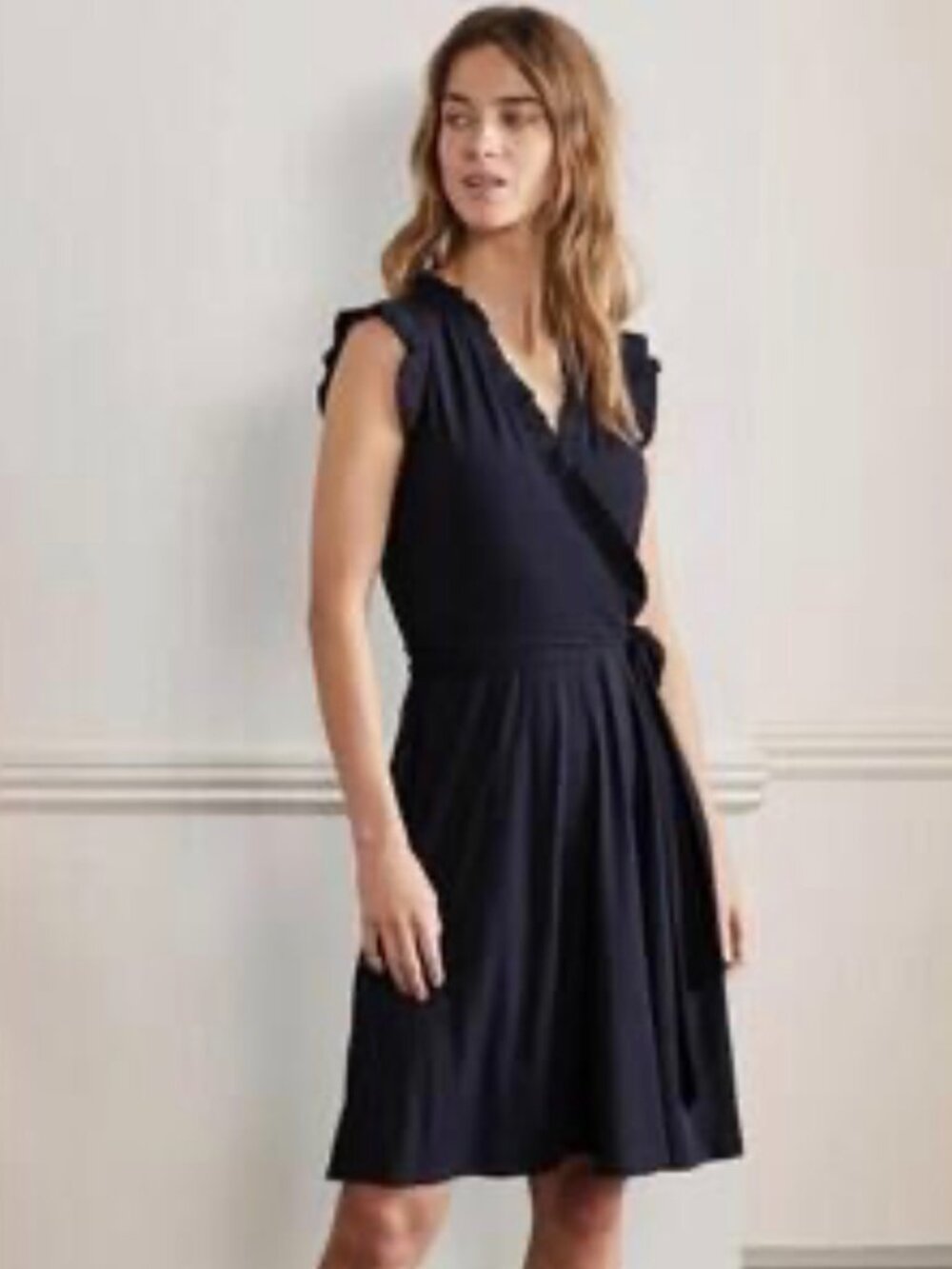Boden Ruffle Fixed Wrap Jersey Dress Navy Blue